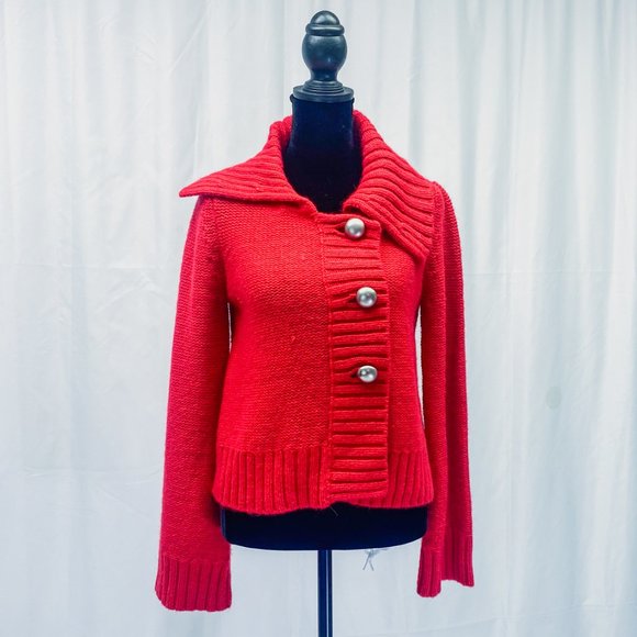 Women's Classy Knit Button Down Sweater INC Lipstick Red Light Jacket Small - Picture 3 of 12